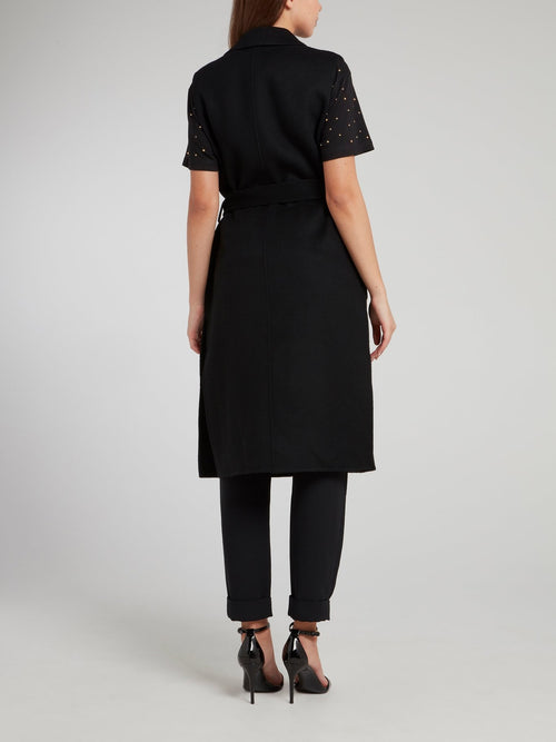 Черный длинный жилет с поясом