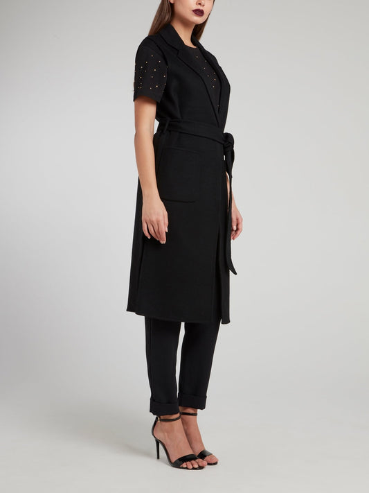 Черный длинный жилет с поясом