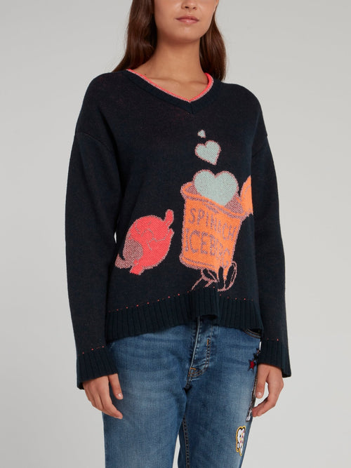 Темно-синий свитер с V-образным вырезом