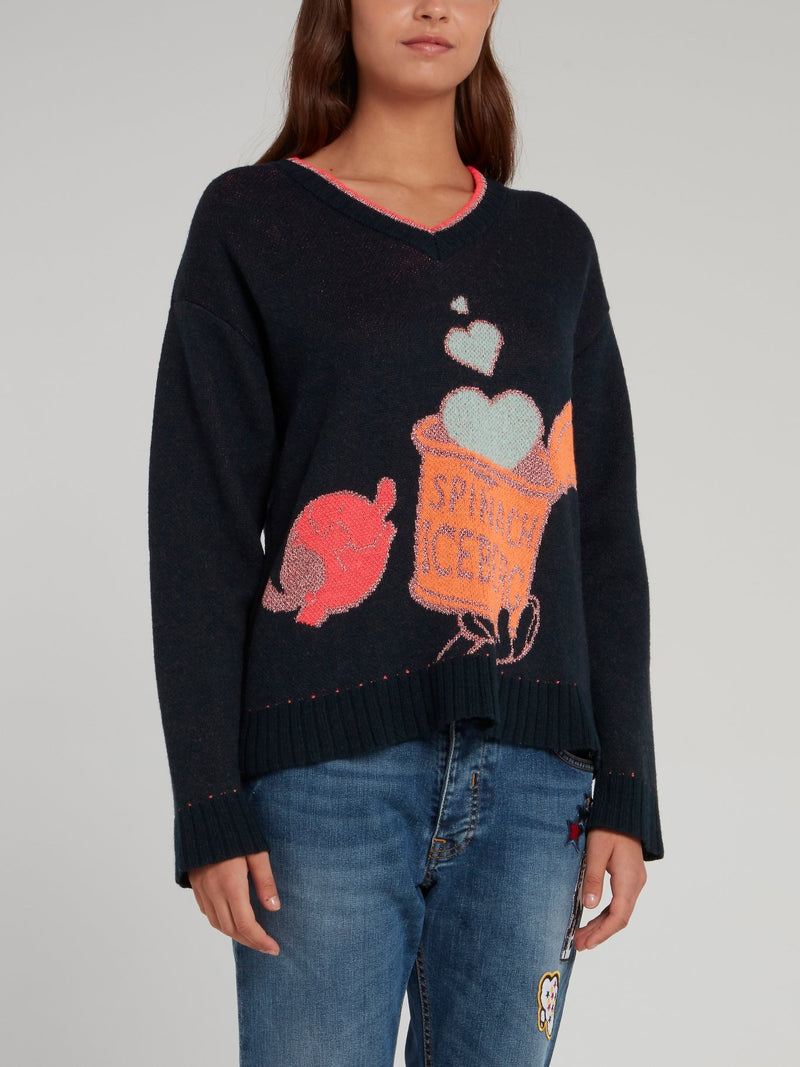 Темно-синий свитер с V-образным вырезом