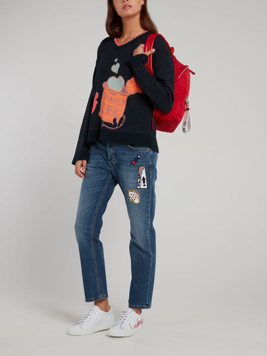 Темно-синий свитер с V-образным вырезом