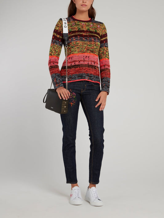 Свитер с круглым вырезом и стразами