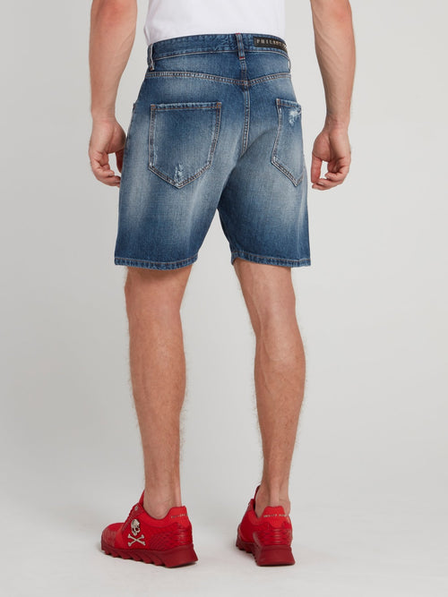 Синие бермуды с рваной отделкой