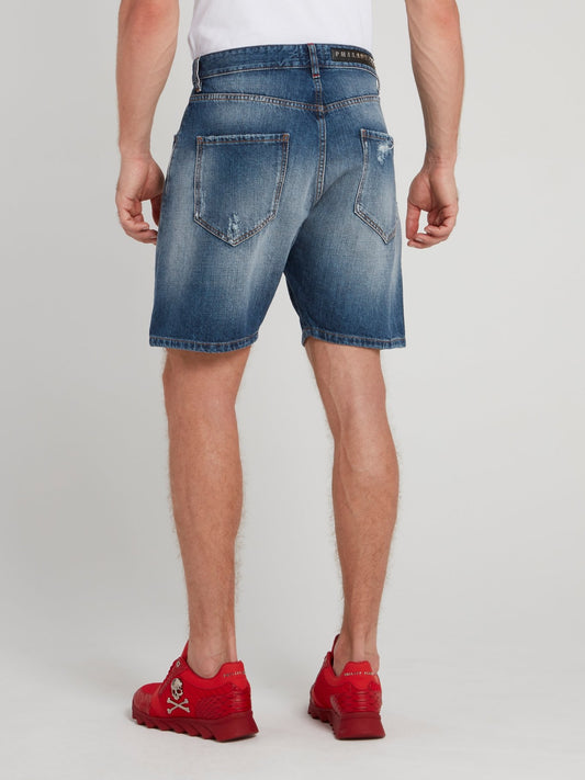 Синие бермуды с рваной отделкой