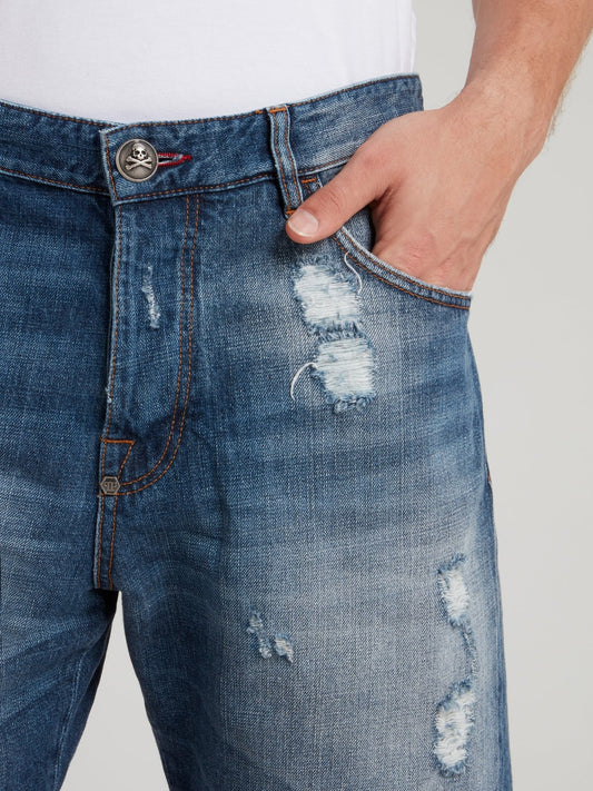 Синие бермуды с рваной отделкой