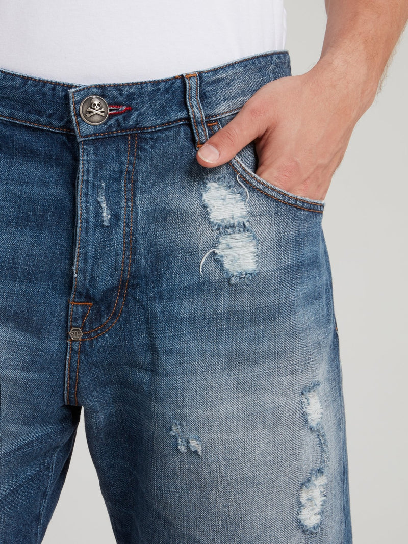 Синие бермуды с рваной отделкой