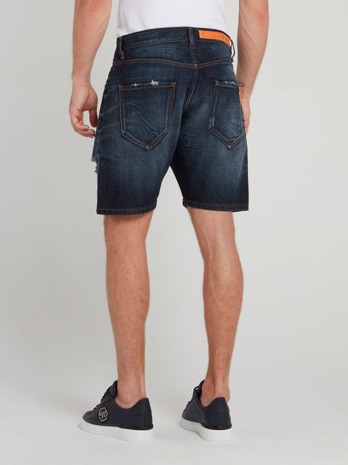 Темно-синие бермуды с рваной отделкой