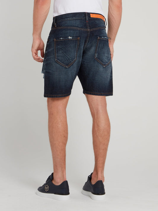 Темно-синие бермуды с рваной отделкой