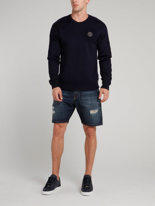 Темно-синие бермуды с рваной отделкой