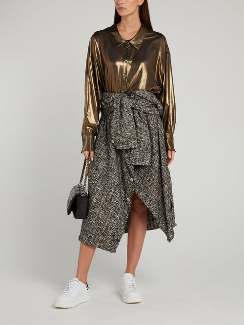 Grey Frayed Tweed Shirt Skirt