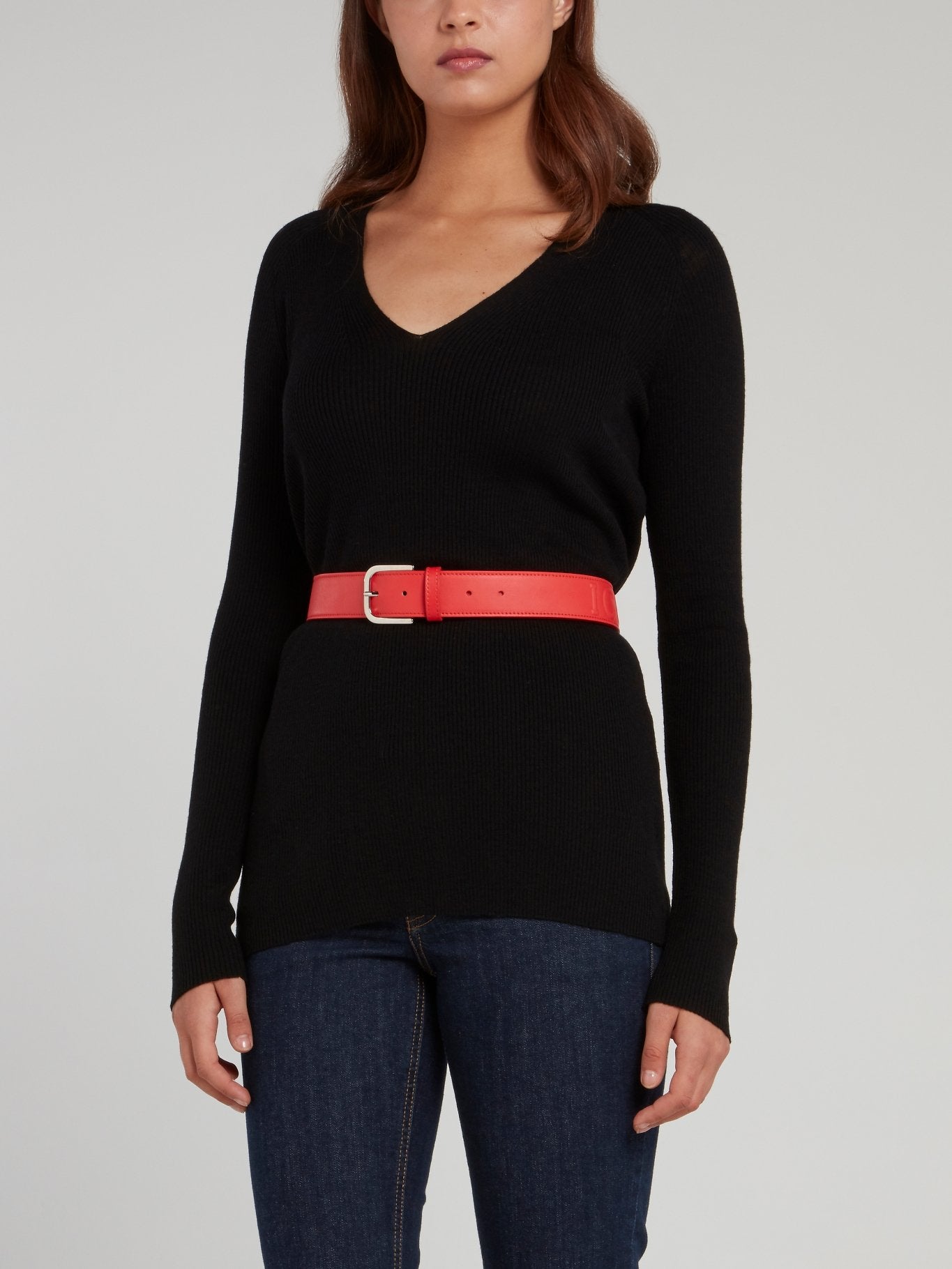 Коралловый кожаный ремень с тисненым логотипом