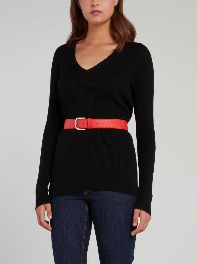 Коралловый кожаный ремень с тисненым логотипом