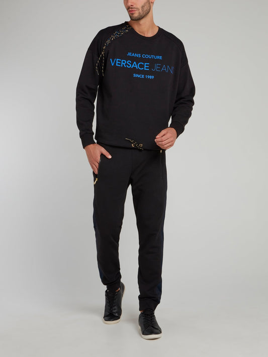 Черный свитшот с логотипом и шнуровкой сбоку