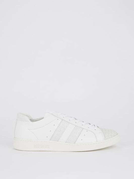 White Patterned Lace Up Sneakers