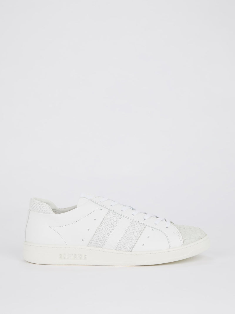 White Patterned Lace Up Sneakers