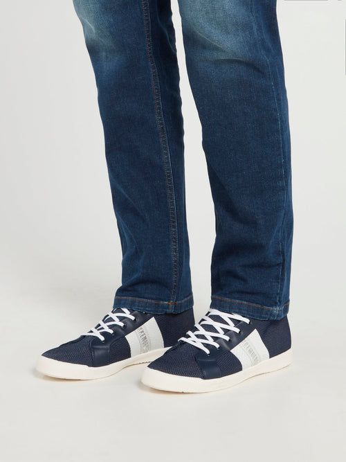 Темно-синие дышащие высокие кроссовки