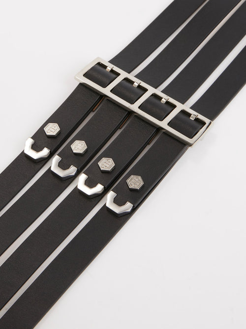 Черный кожаный пояс из нескольких ремешков