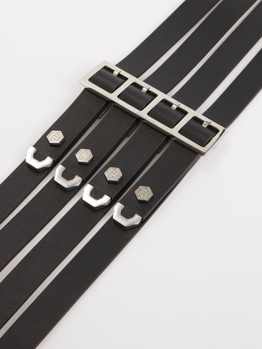 Черный кожаный пояс из нескольких ремешков