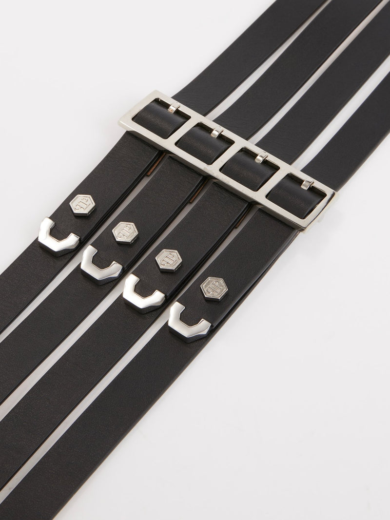 Черный кожаный пояс из нескольких ремешков