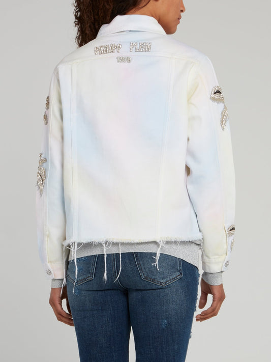 Джинсовая куртка с необработанным краем и стразами Aloha Plein