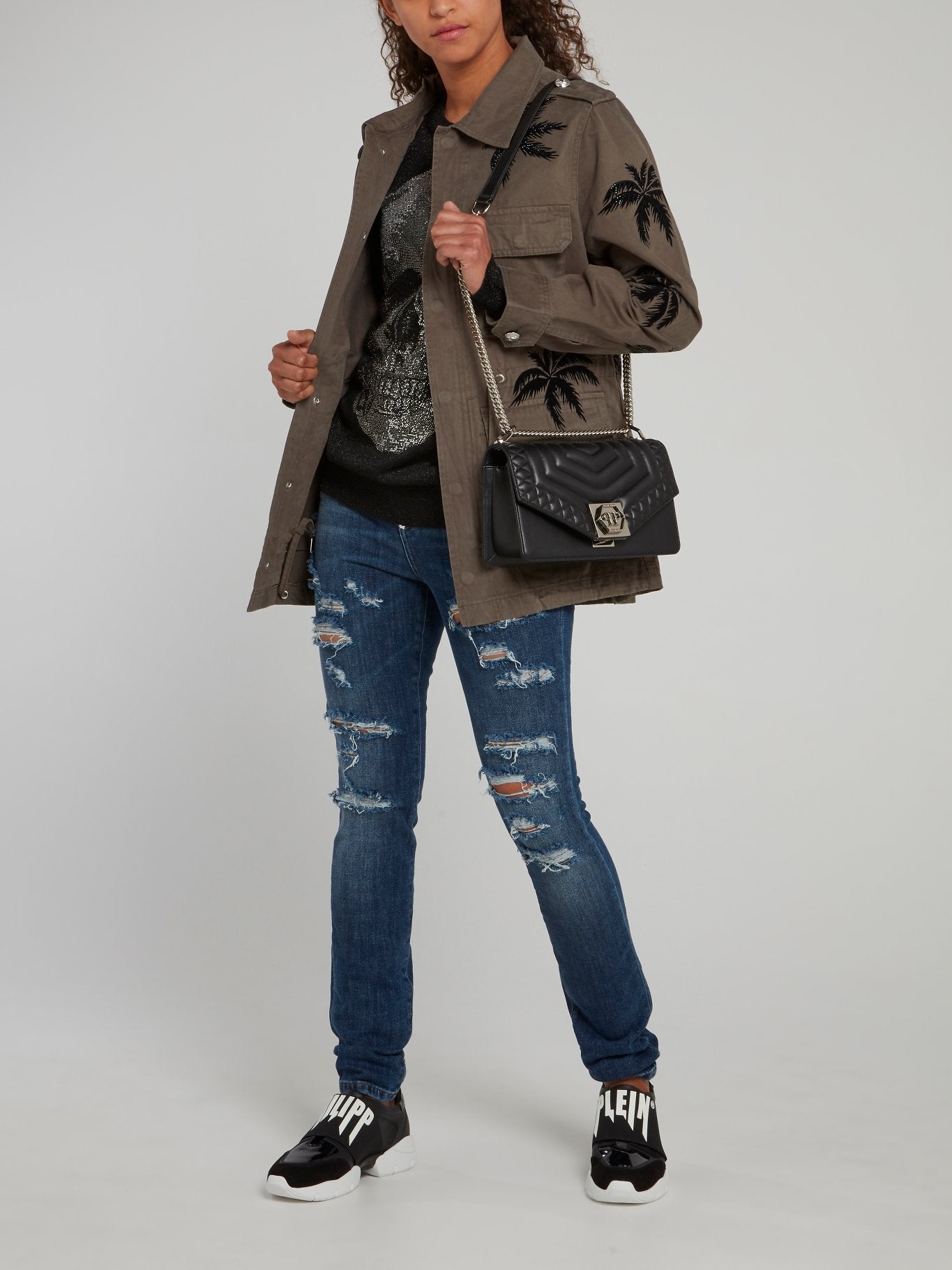 Парка с логотипом на спине и стразами Aloha Plein