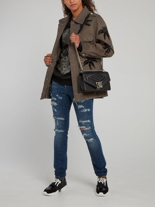 Парка с логотипом на спине и стразами Aloha Plein