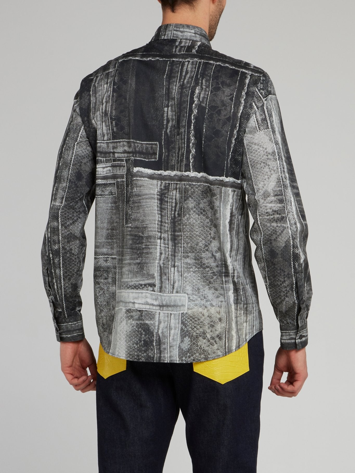 Серая рубашка с длинными рукавами с эффектом змеиной кожи в стиле пэчворк