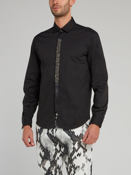 Черная рубашка с длинными рукавами и стразами