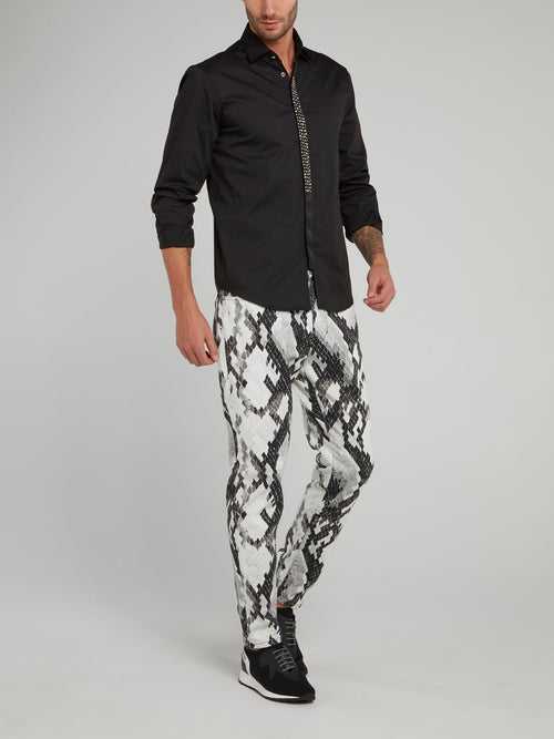 Черная рубашка с длинными рукавами и стразами