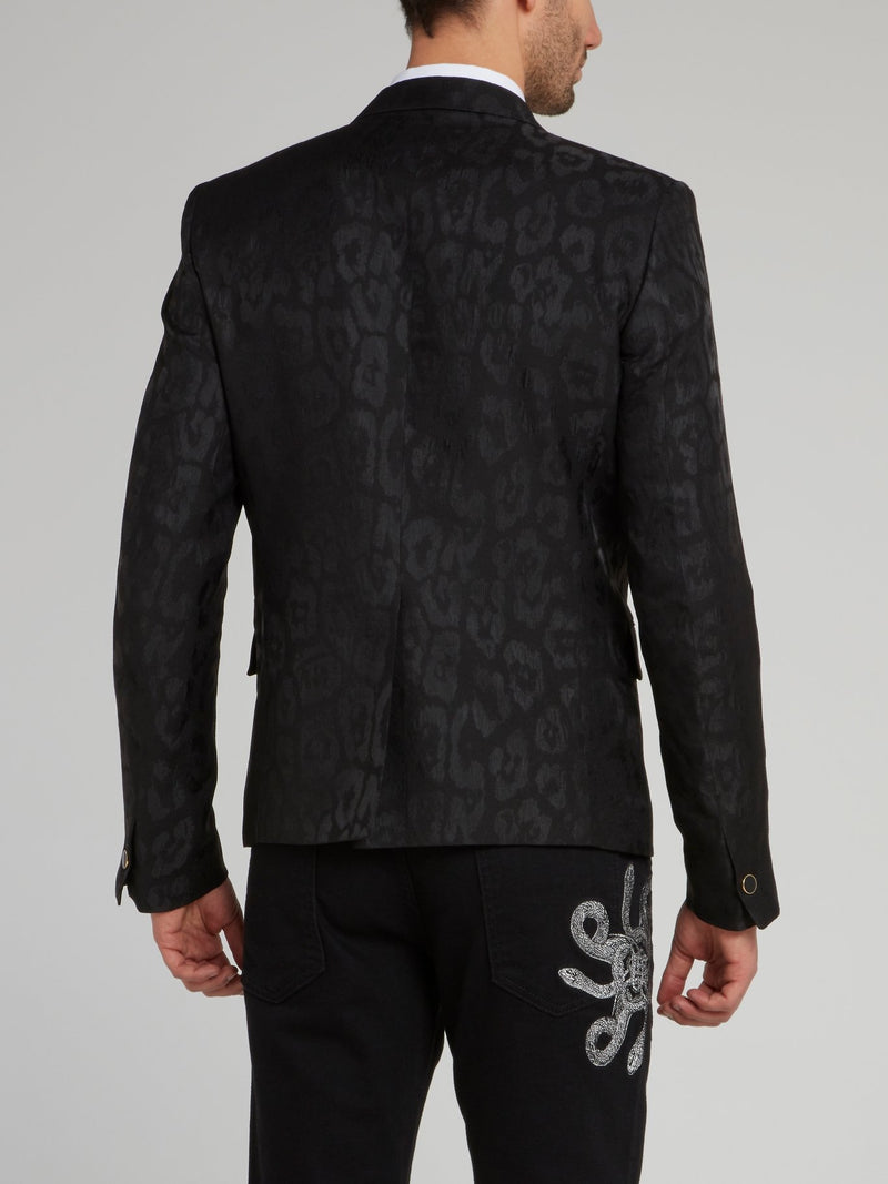 Черный пиджак с леопардовым принтом