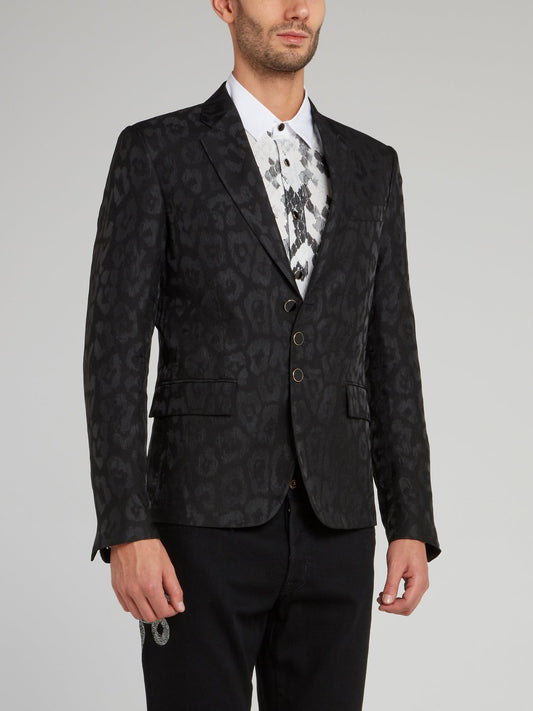 Черный пиджак с леопардовым принтом