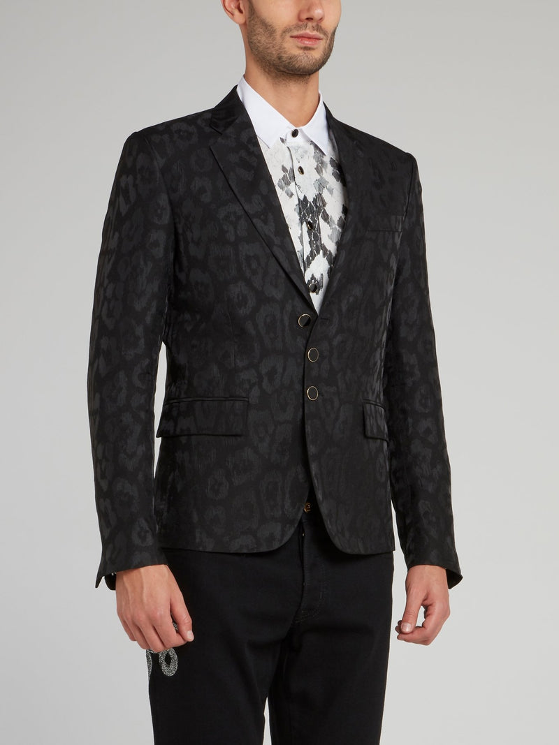 Черный пиджак с леопардовым принтом