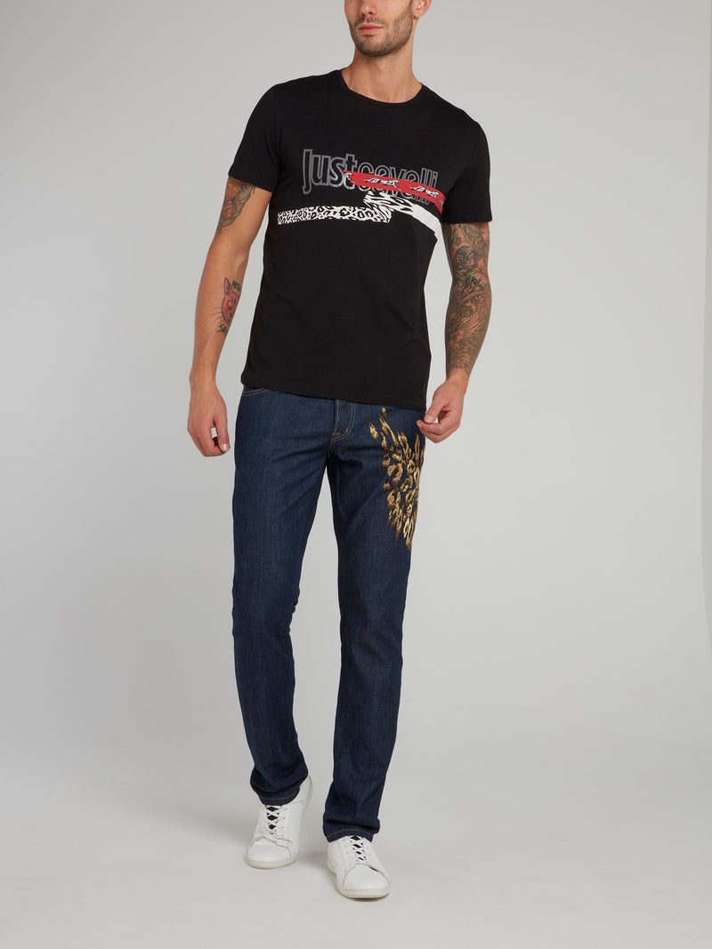 Черная футболка с круглым вырезом и логотипом