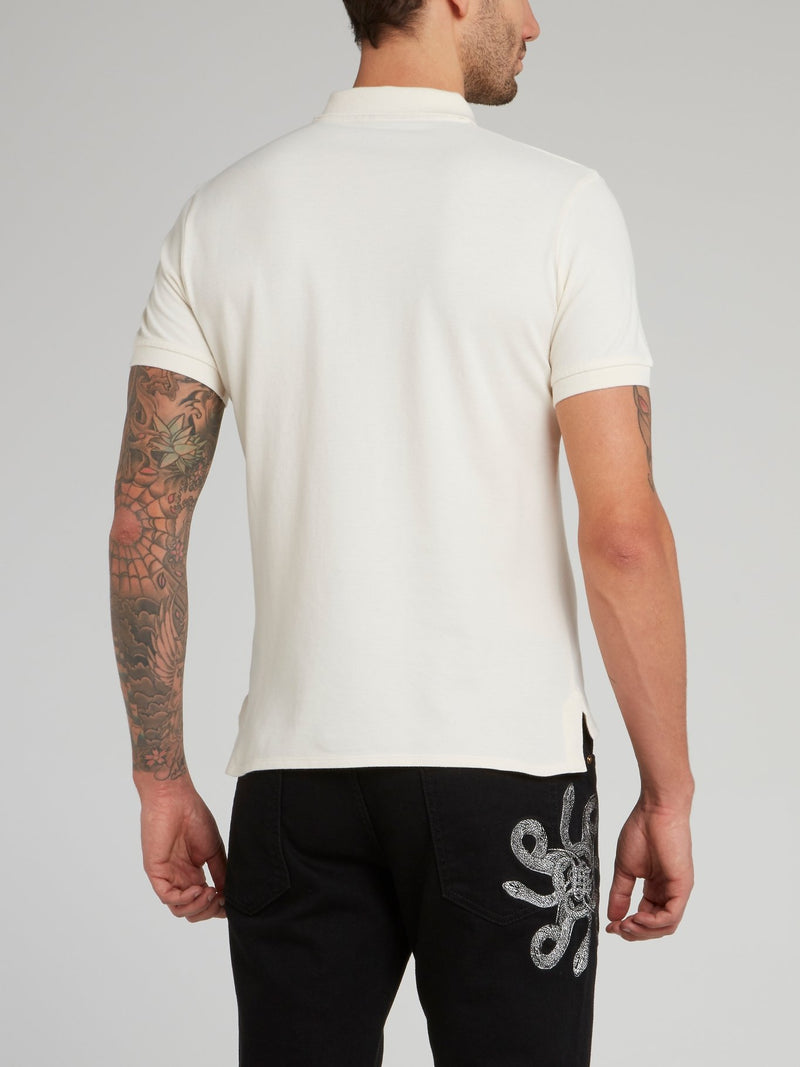 Бежевая хлопковая рубашка поло с леопардом