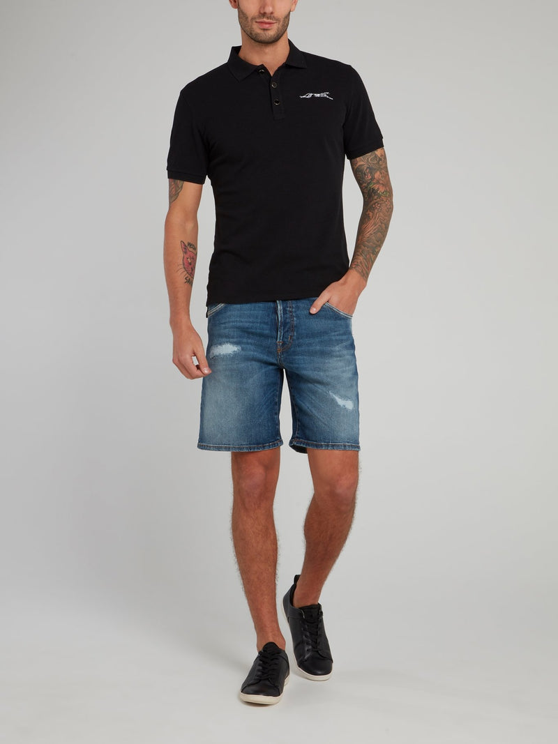 Черная хлопковая рубашка поло с изображением головы леопарда