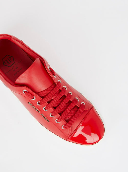 Red Patent Leather Heel and Toe Patch Sneakers