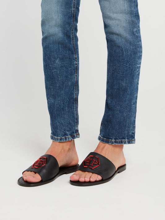 Кожаные шлепанцы с логотипом