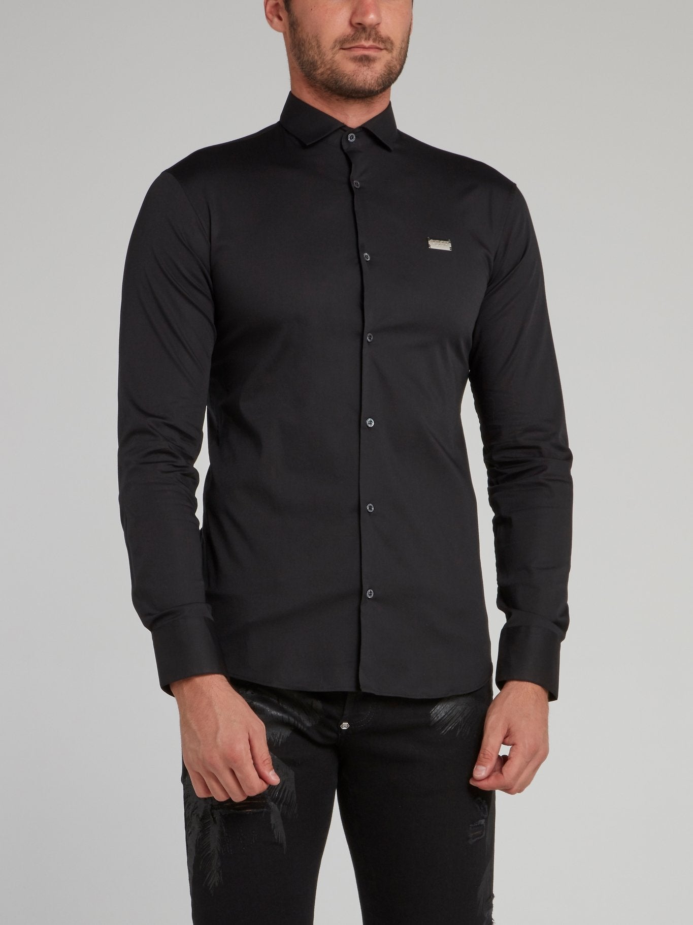 Черная рубашка с длинными рукавами с камуфляжным изображением черепа с эффектом змеиной кожи и стразами