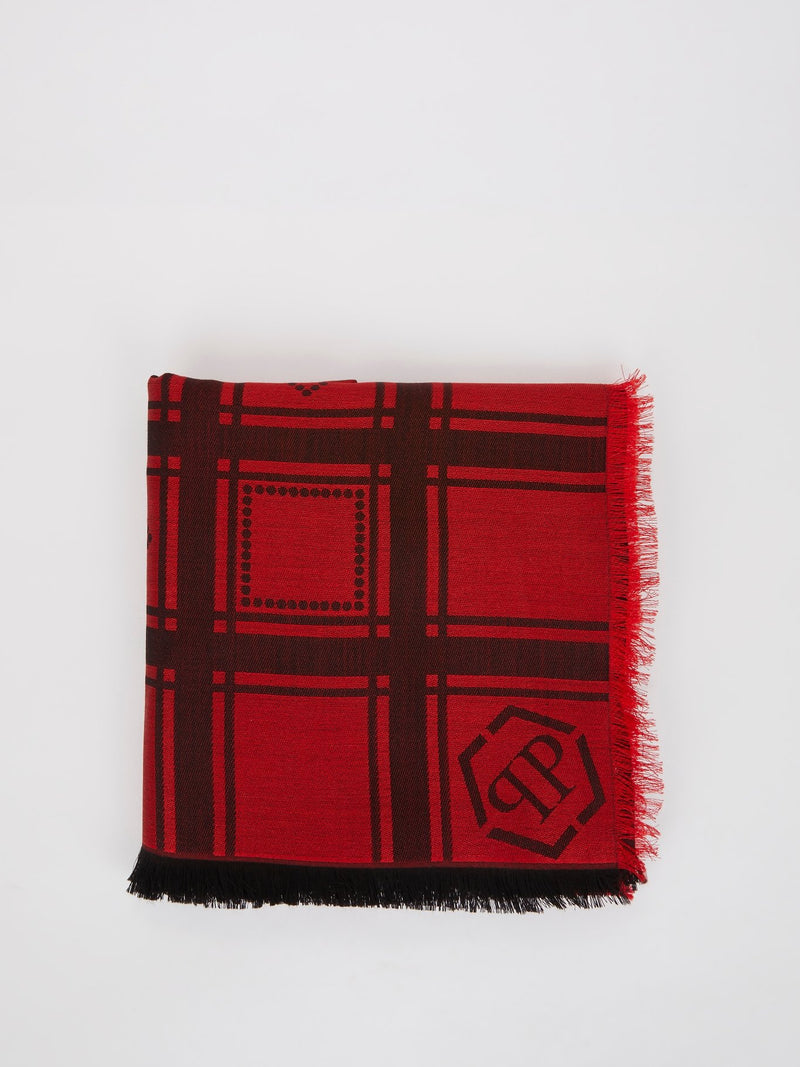 Red Checkered Frayed Scarf