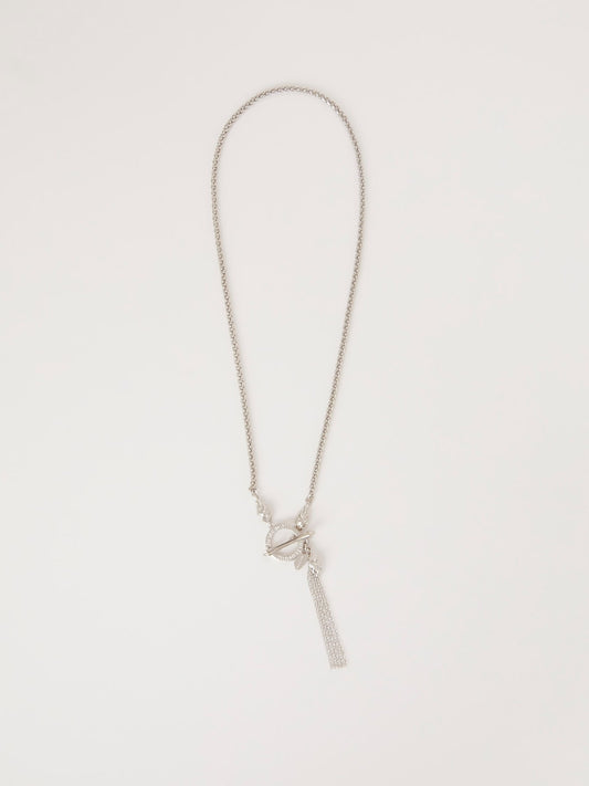 Silver Chain Tassle Toggle Clasp Necklace