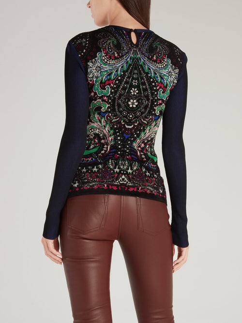 Свитер с вырезами и барочным принтом