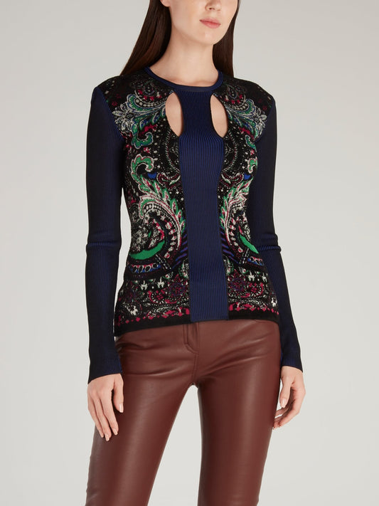 Свитер с вырезами и барочным принтом