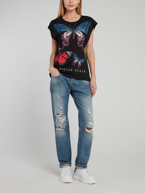 Черная футболка с рукавами 