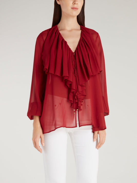 Red Cascade Trapeze Blouse