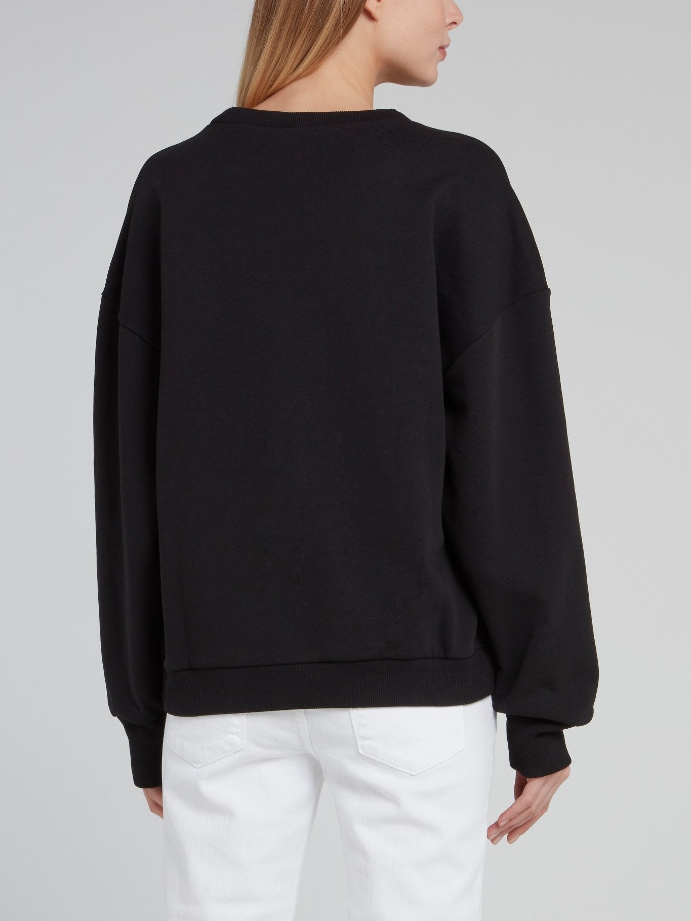 Черный свитшот с изображением змеи, логотипом и стразами