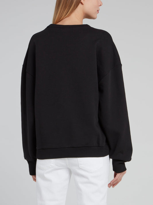 Черный свитшот с изображением змеи, логотипом и стразами