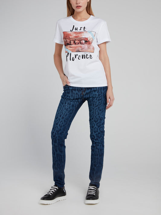 Темно-синие джинсы с леопардовым принтом