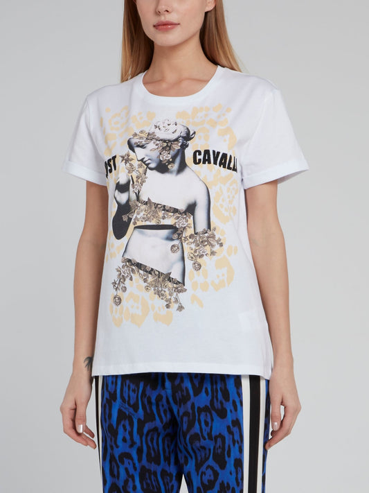 White Sculpture Print Crewneck T-Shirt