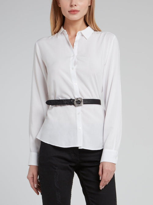 Черный кожаный ремень с пряжкой в виде змеи