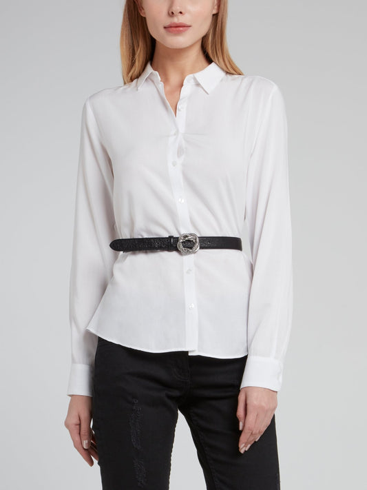 Черный кожаный ремень с пряжкой в виде змеи